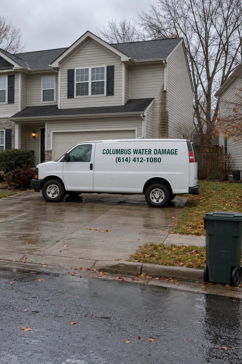 Columbus restoration technicians with drying equipment and a service vehicle