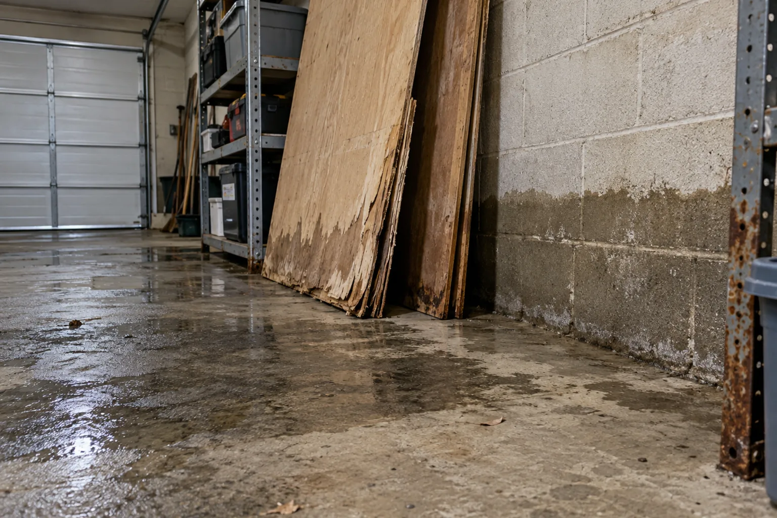 Restoration crew setting dehumidifiers and air movers while recording moisture readings